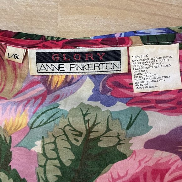 Vintage Anne Pinkerton Glory 100% Silk Rainbow Floral Peter Pan Collar Blouse - Picture 10 of 11